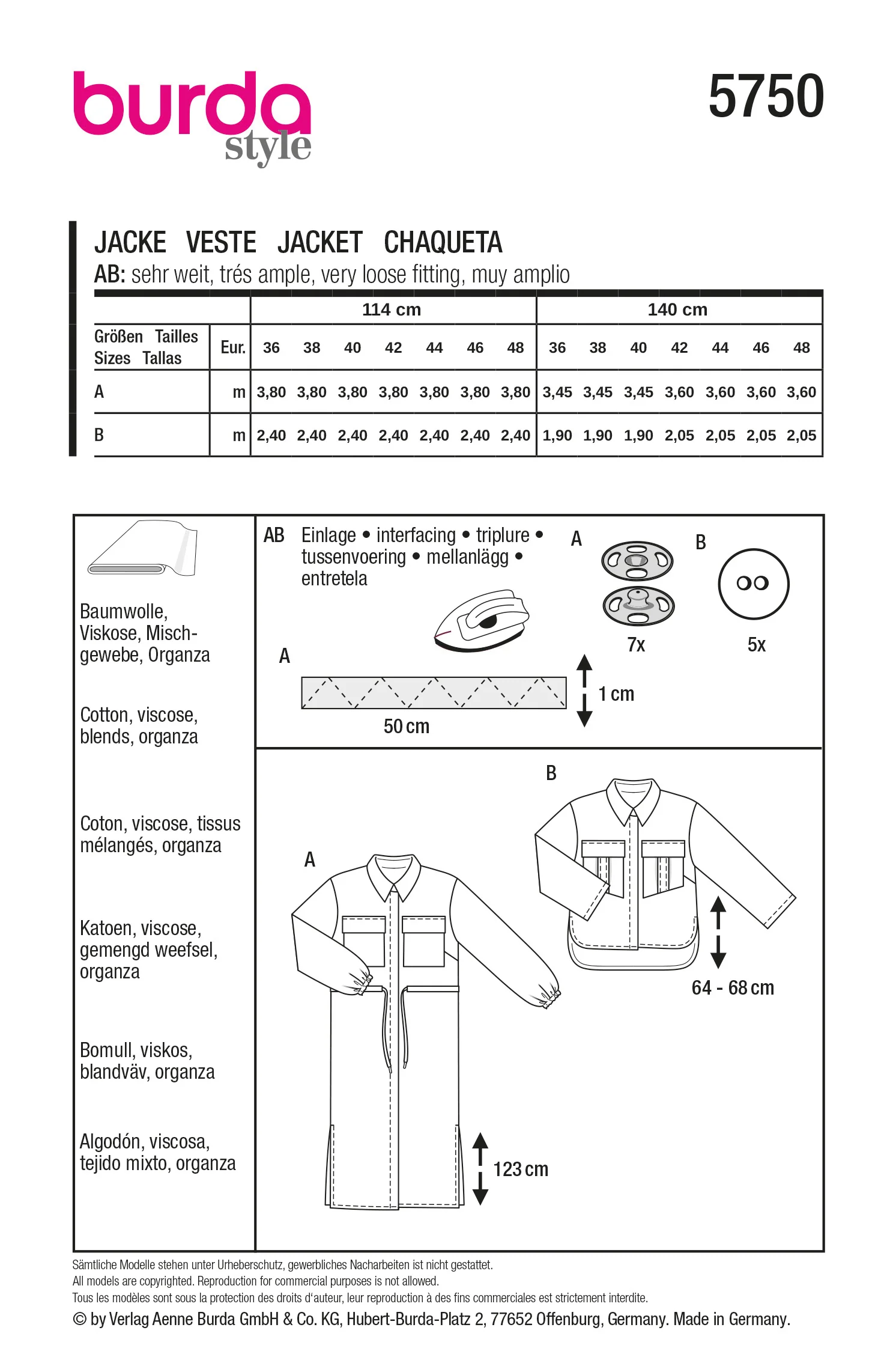 Patron Burda n°5750 : Veste - Image 7