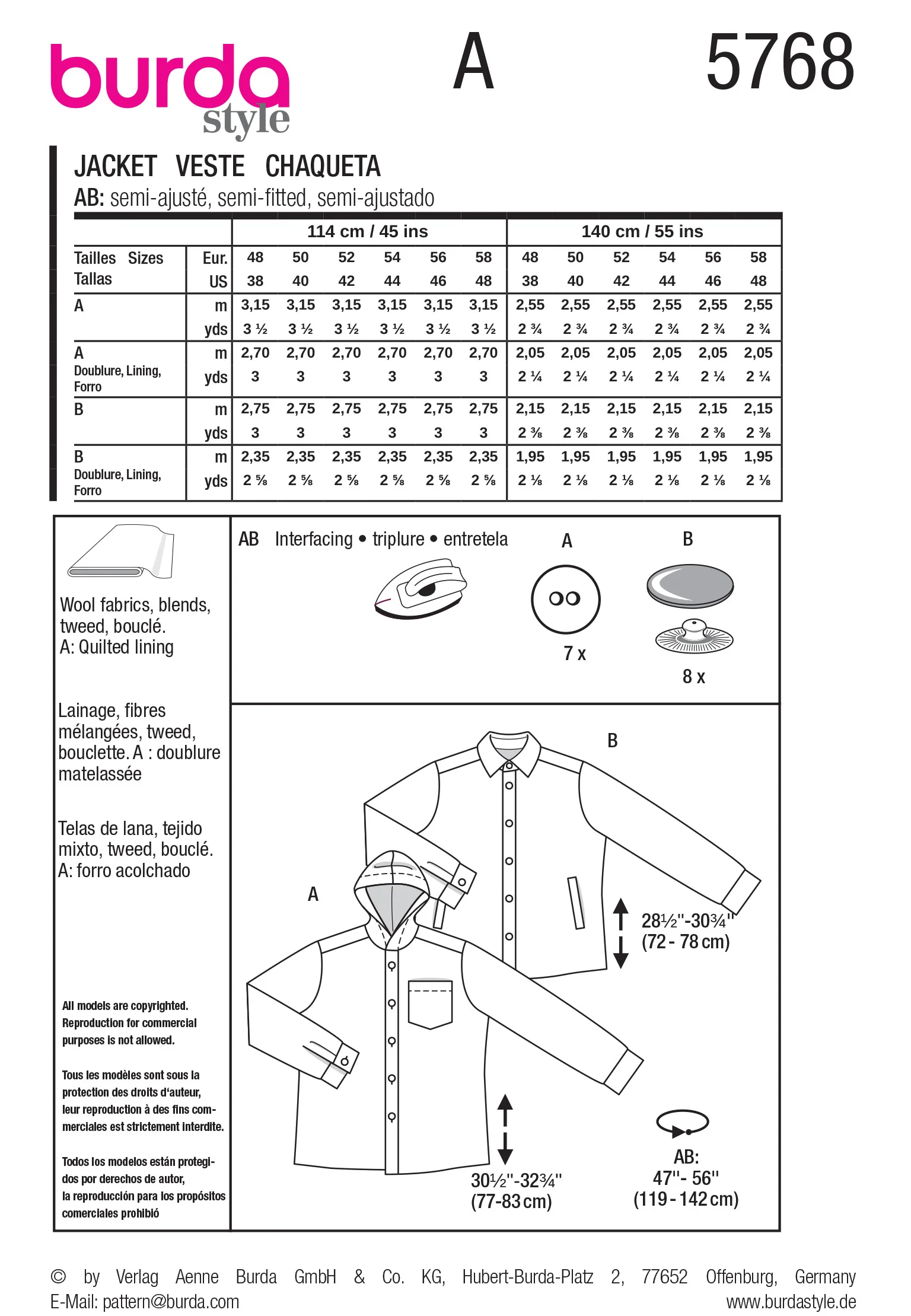 Patron Burda n°5768 : Veste - Image 9