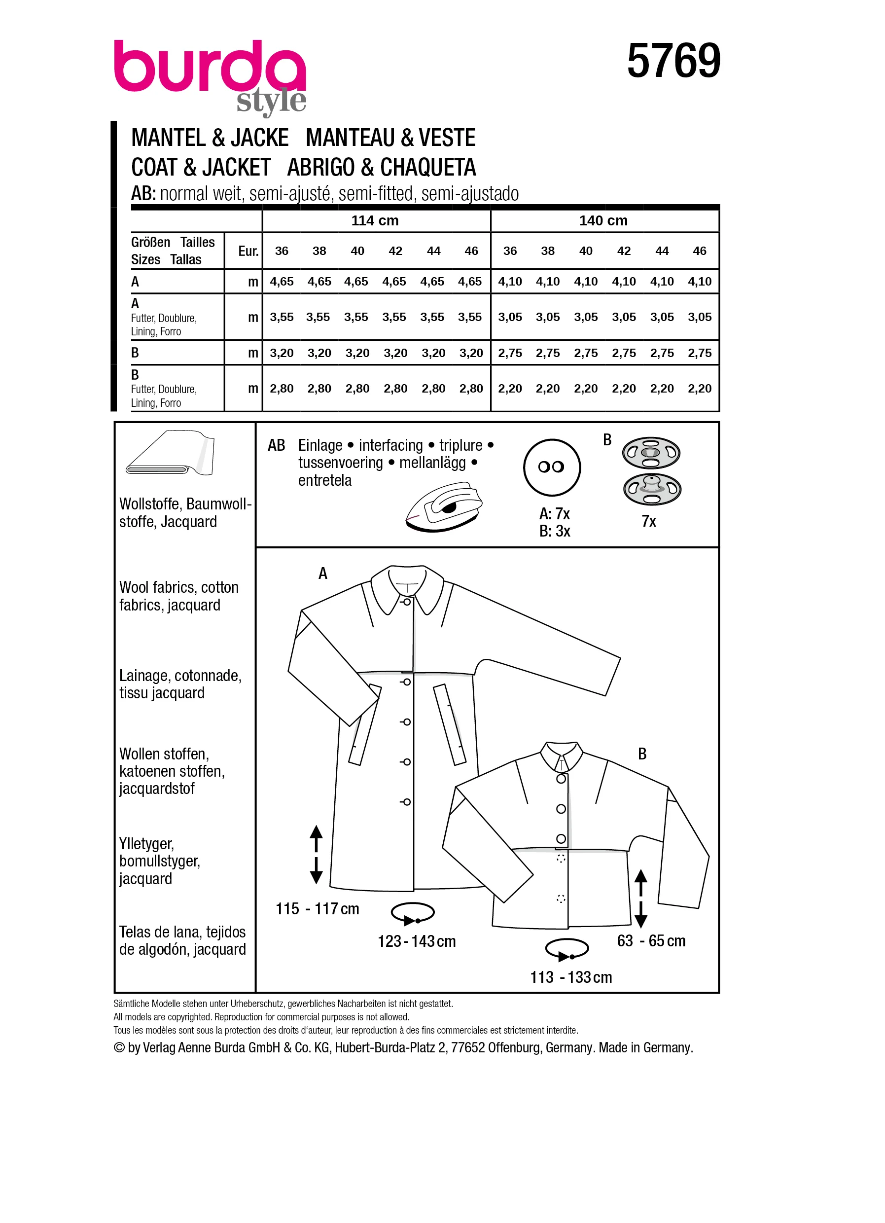 Patron Burda n°5769 : Manteau & Veste - Image 9