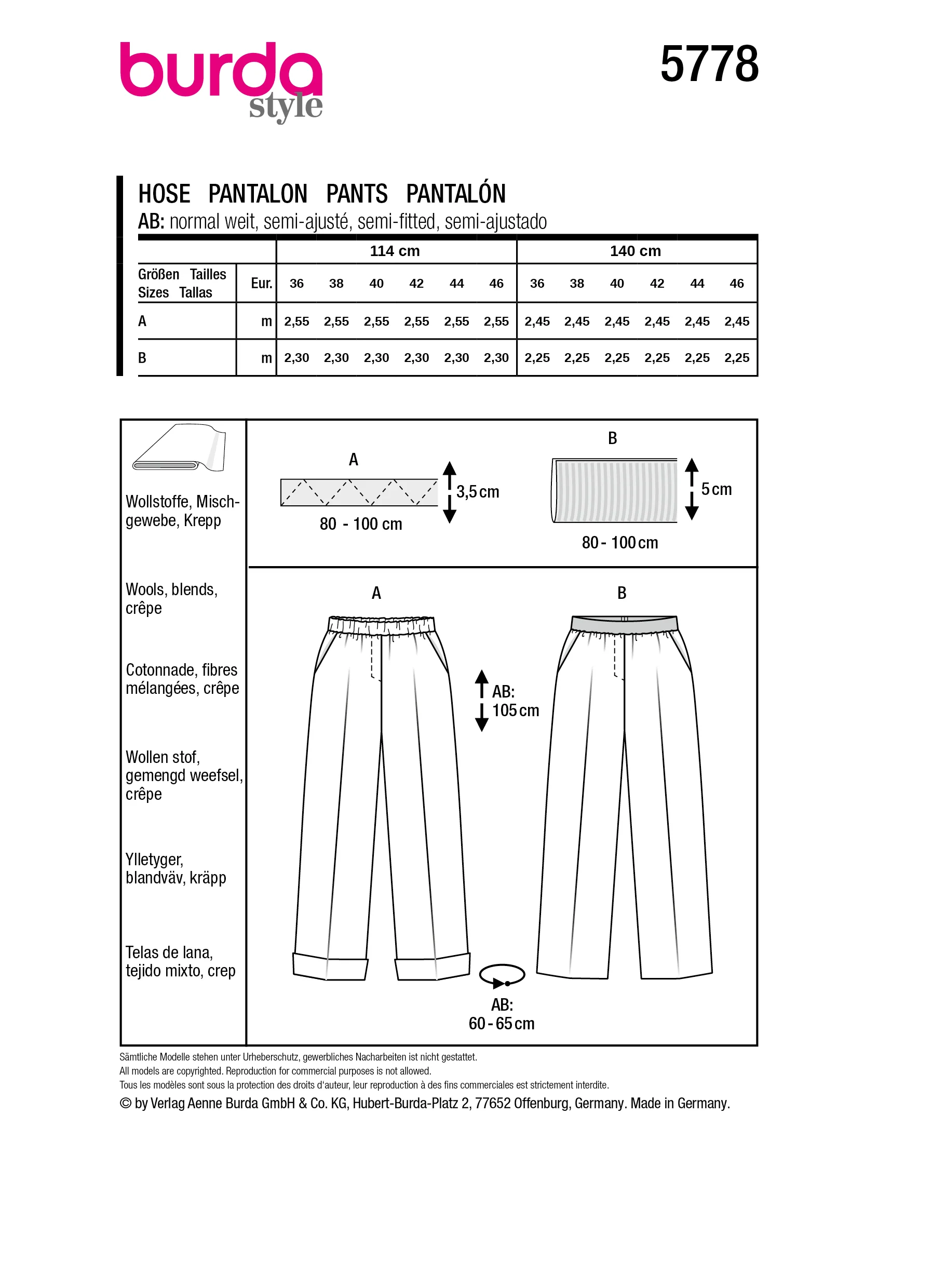 Patron Burda n°5778 : Pantalon - Image 9