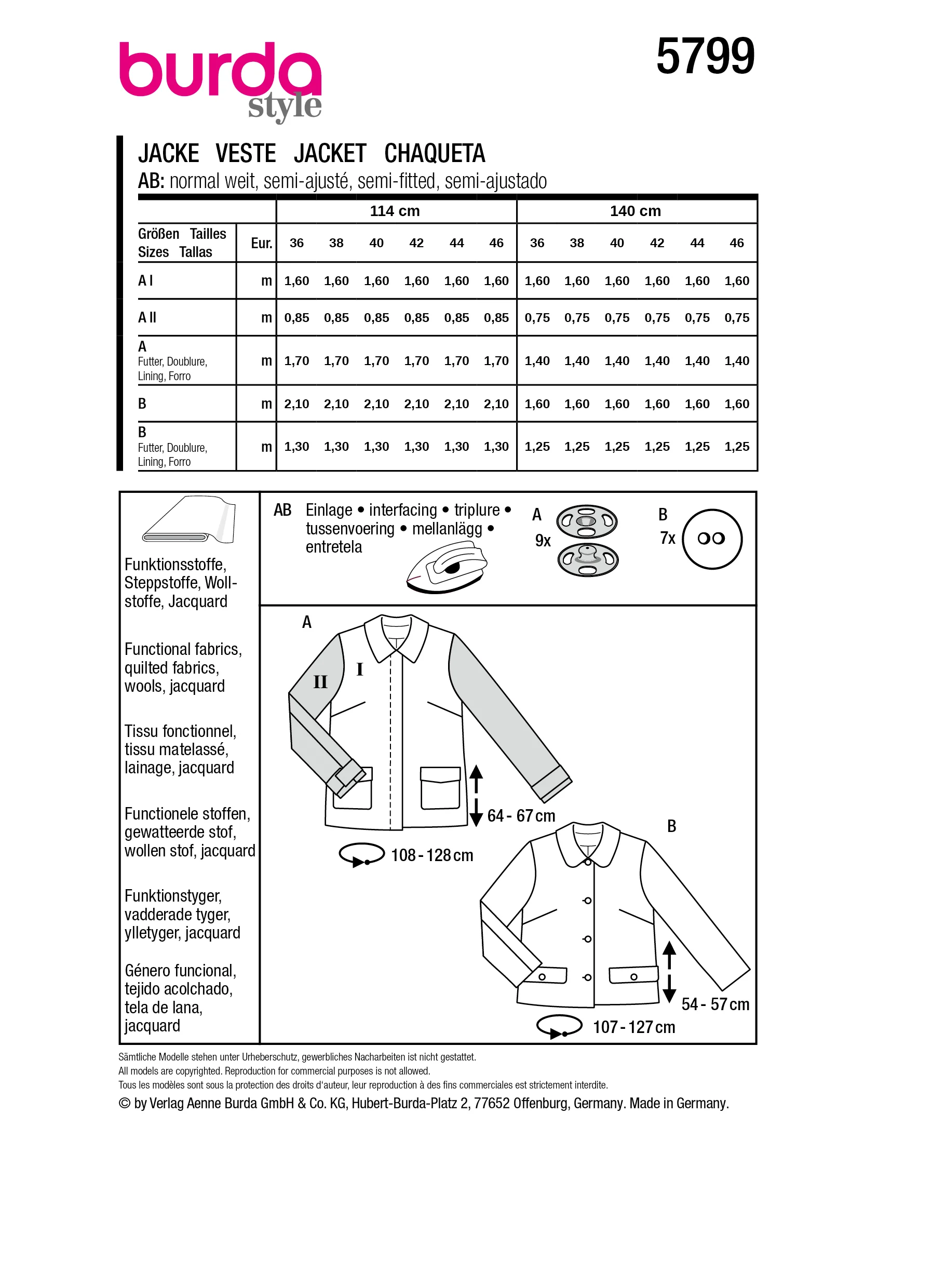 Patron Burda n°5799 : Veste - Image 9