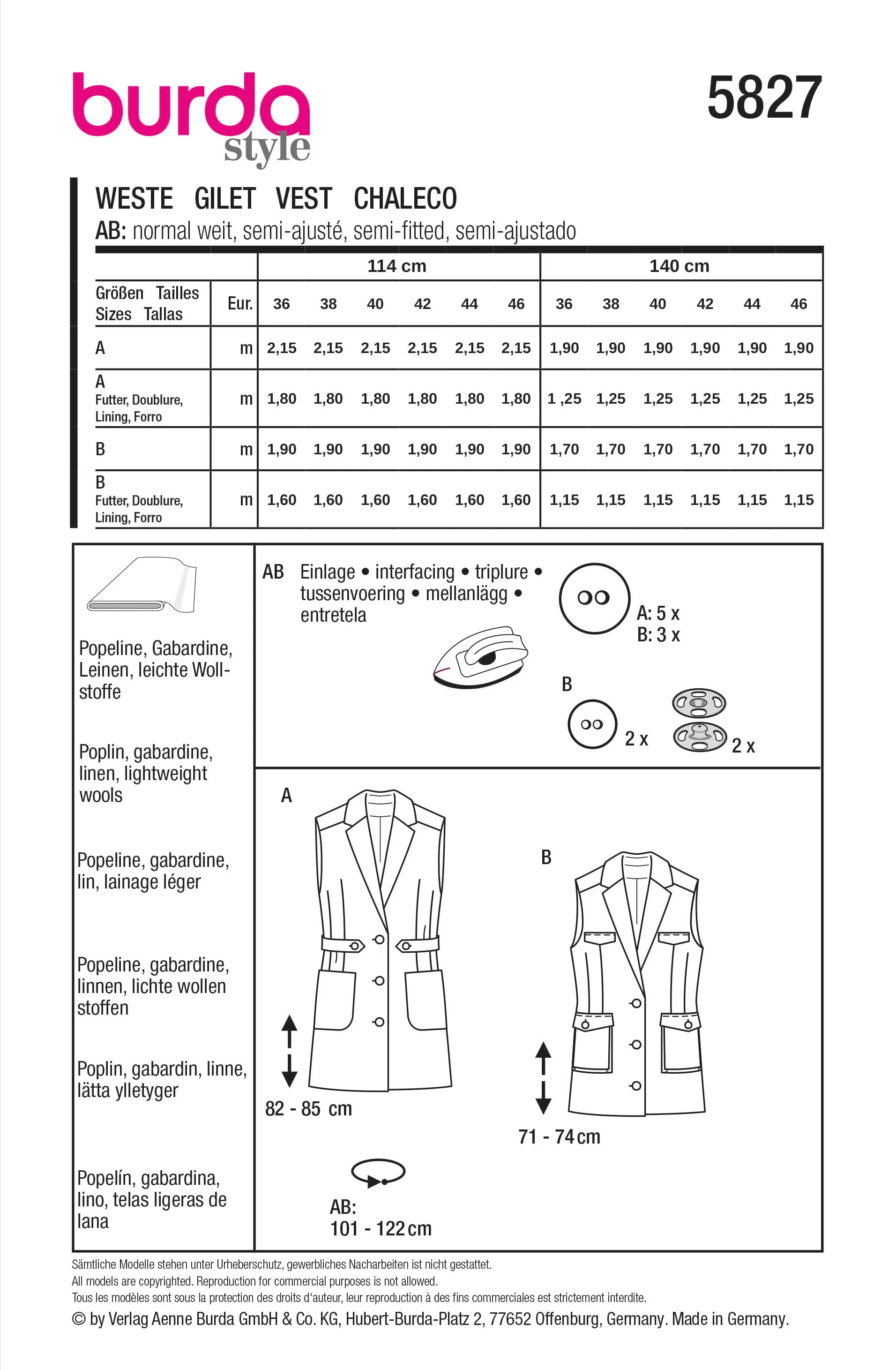 Patron Burda n°5827 : Veste - Image 7