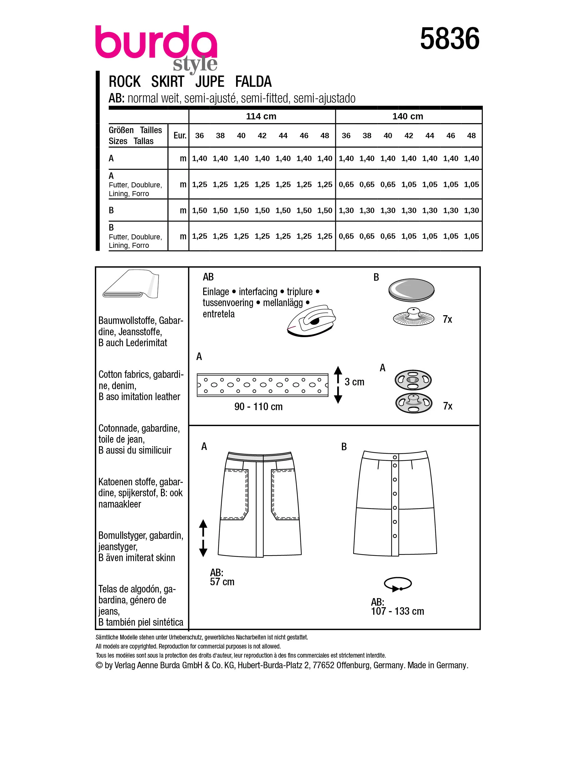 Patron Burda n°5836 : Jupe - Image 7