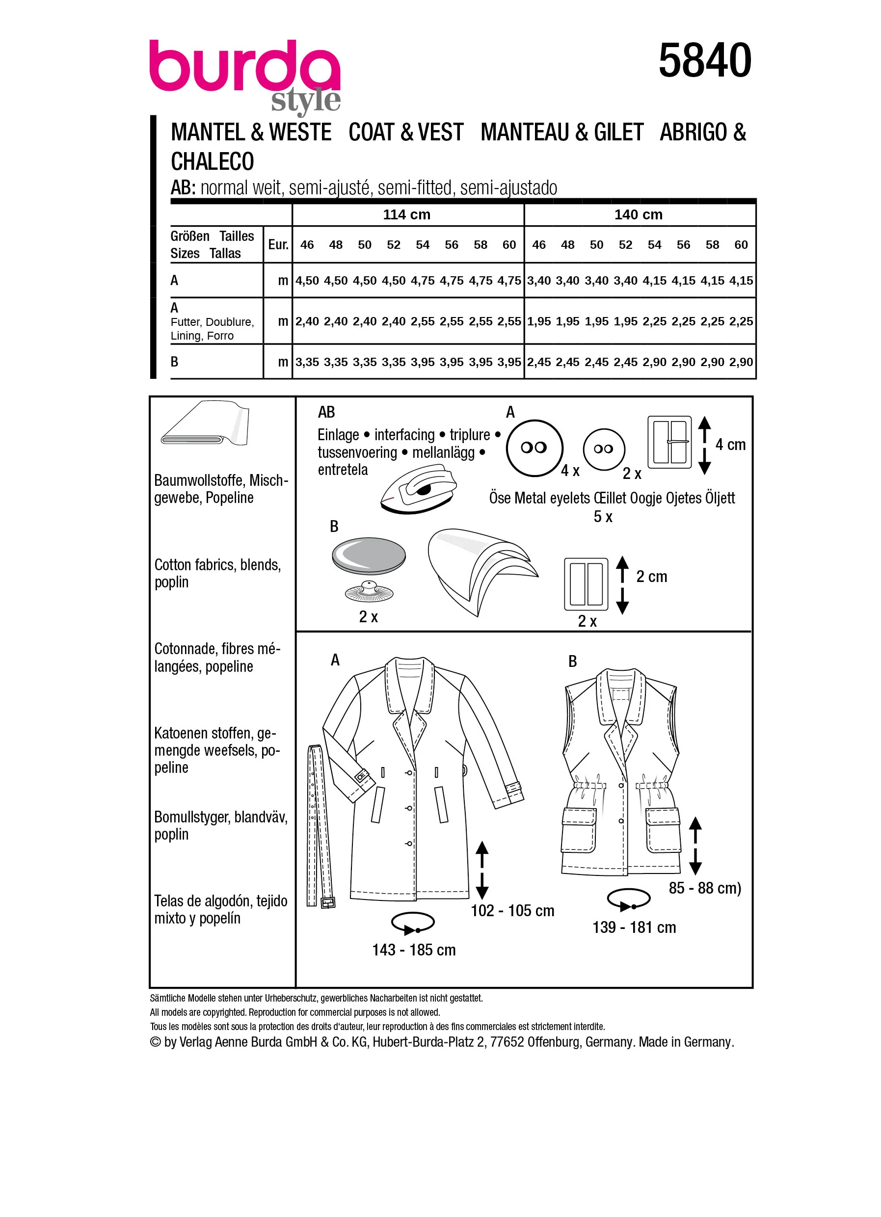 Patron Burda n°5840 : Veste - Image 7