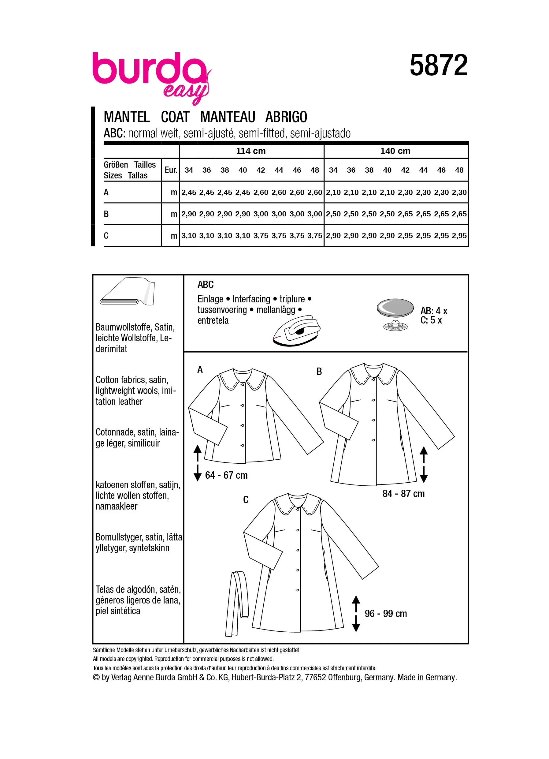 Patron Burda n°5872 : Manteau - Image 9