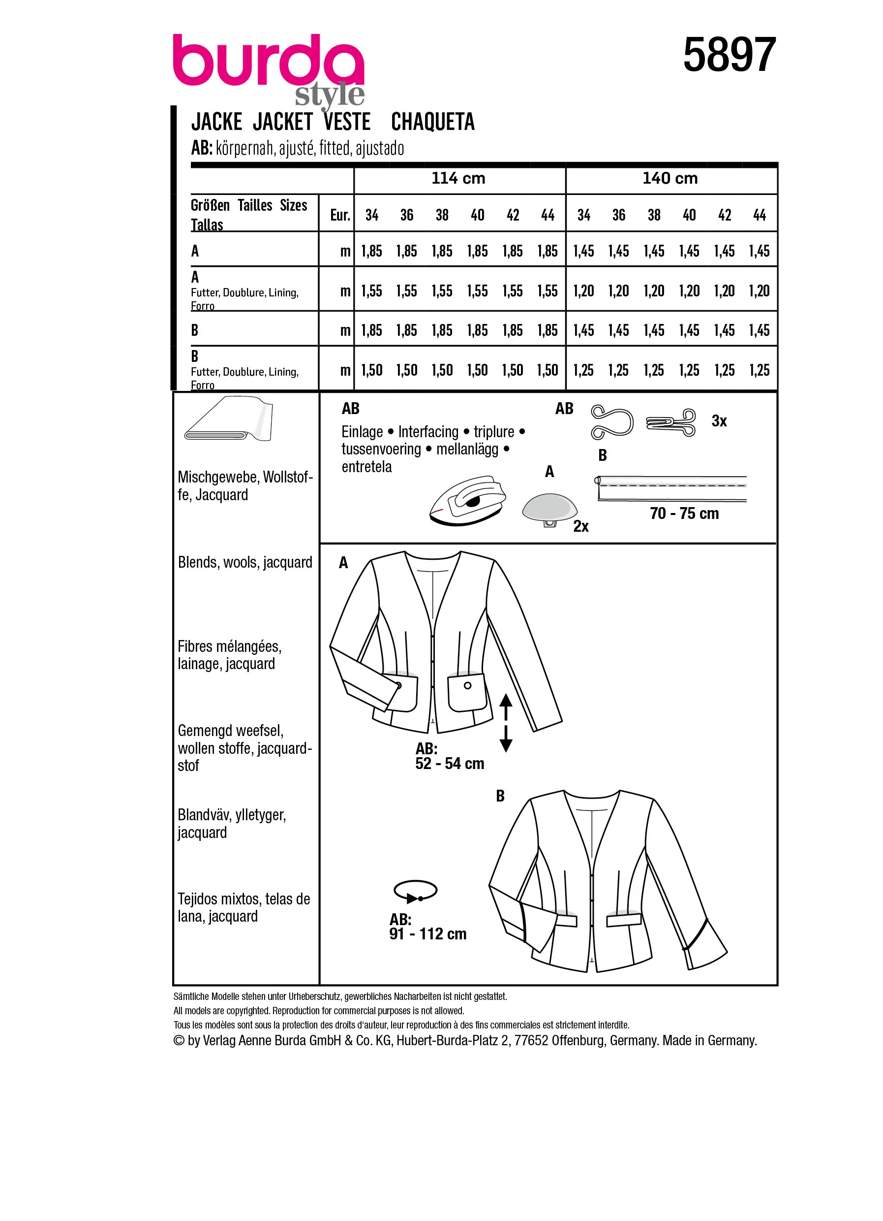 Patron Burda n°5897 : Veste - Image 7