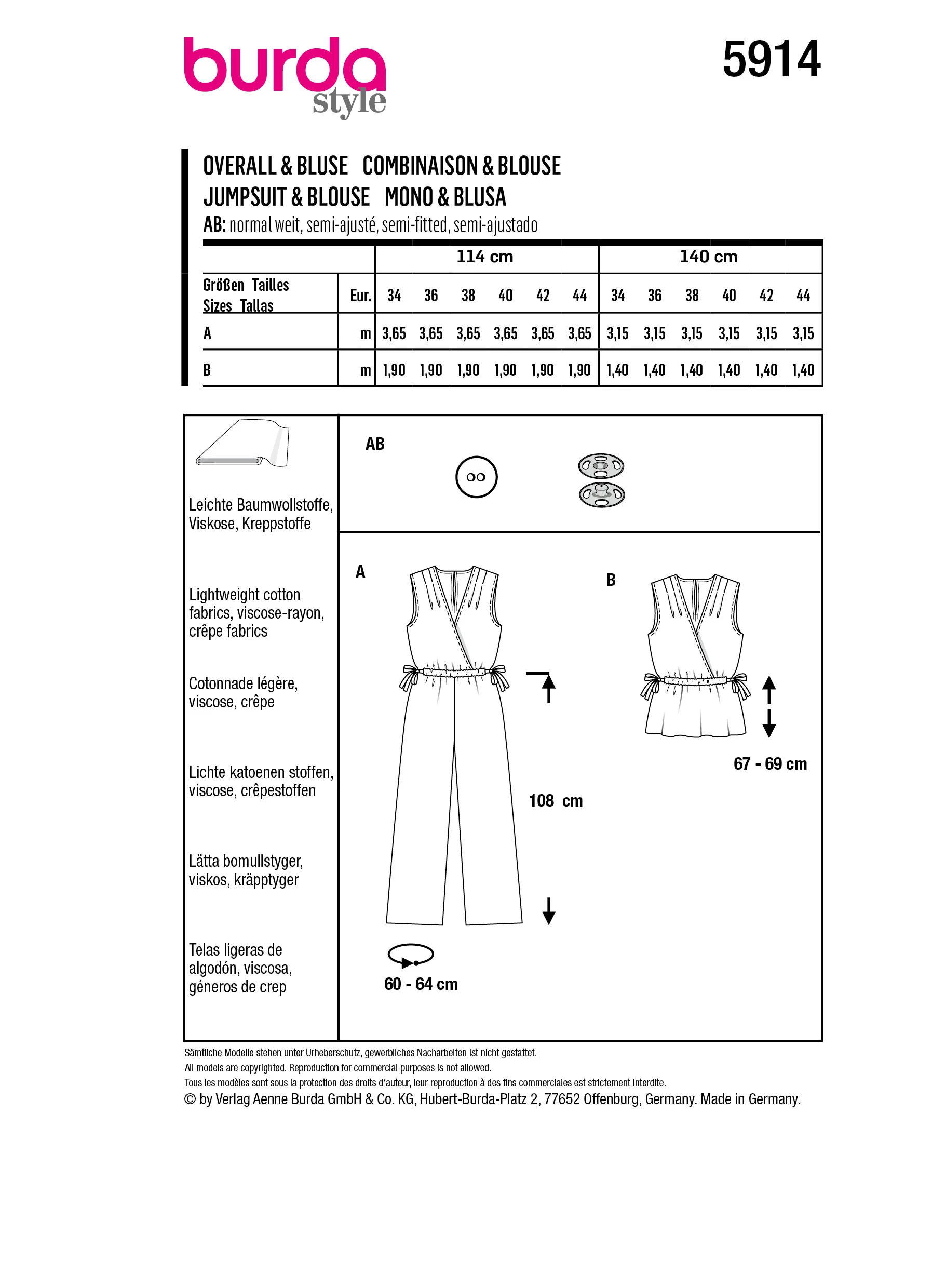 Patron Burda n°5914 : Combinaison & Blouse - Image 7