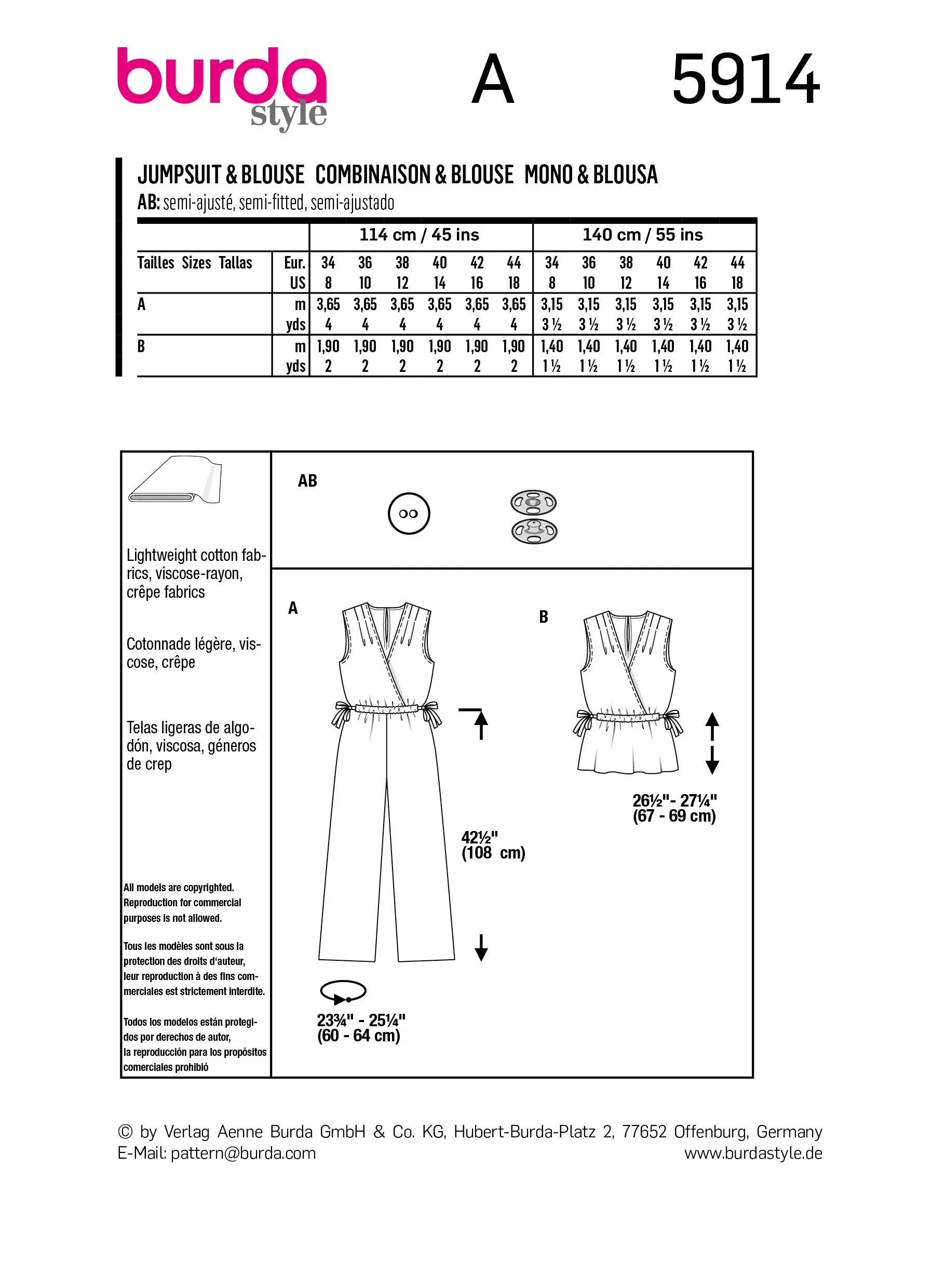 Patron Burda n°5914 : Combinaison & Blouse - Image 8
