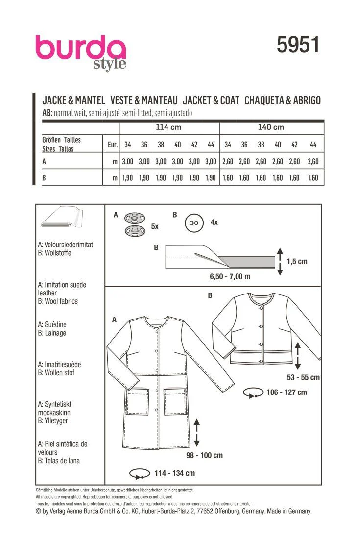 Patron Burda n°5951 : Veste & Manteau - Image 2