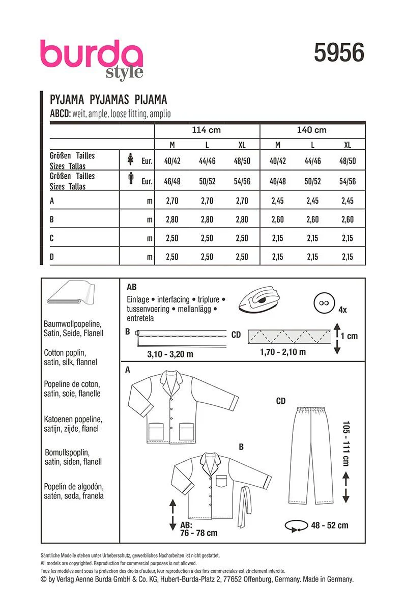 Patron Burda n°5956 : Pyjamas - Image 2