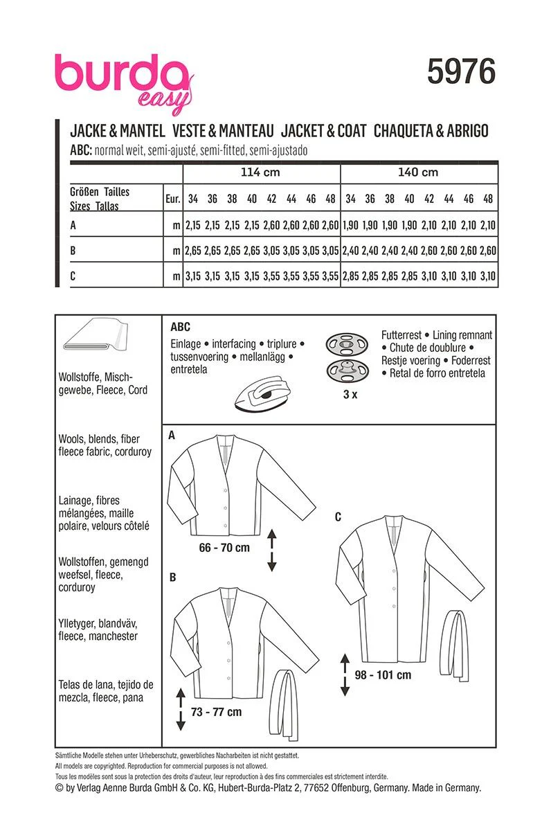 Patron Burda n°5976 : Manteau & Veste - Image 2