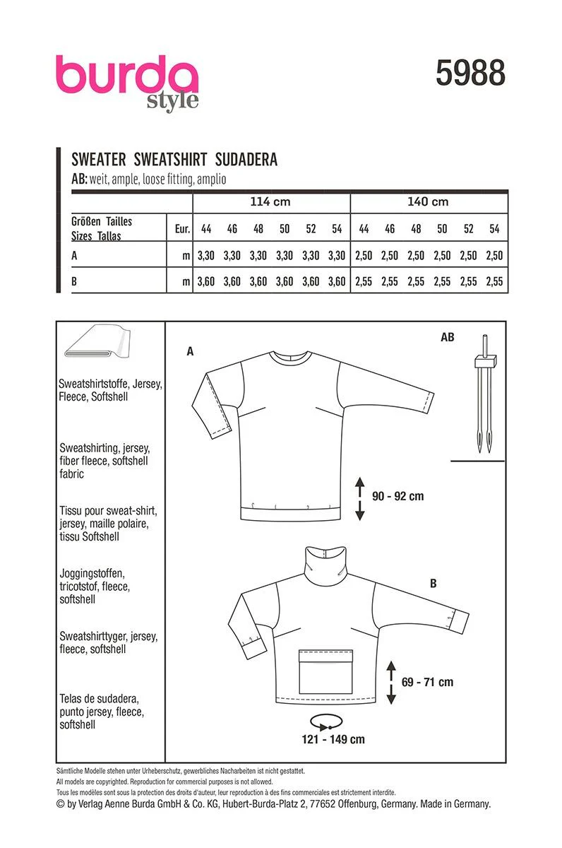 Patron Burda n°5988 : Sweatshirt - Image 2