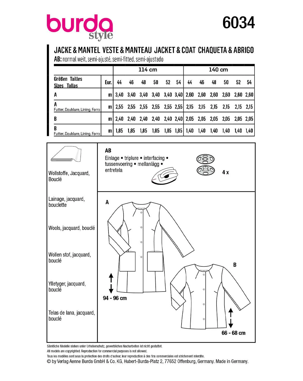 Patron Burda n°6034 : Veste & Manteau - Image 4