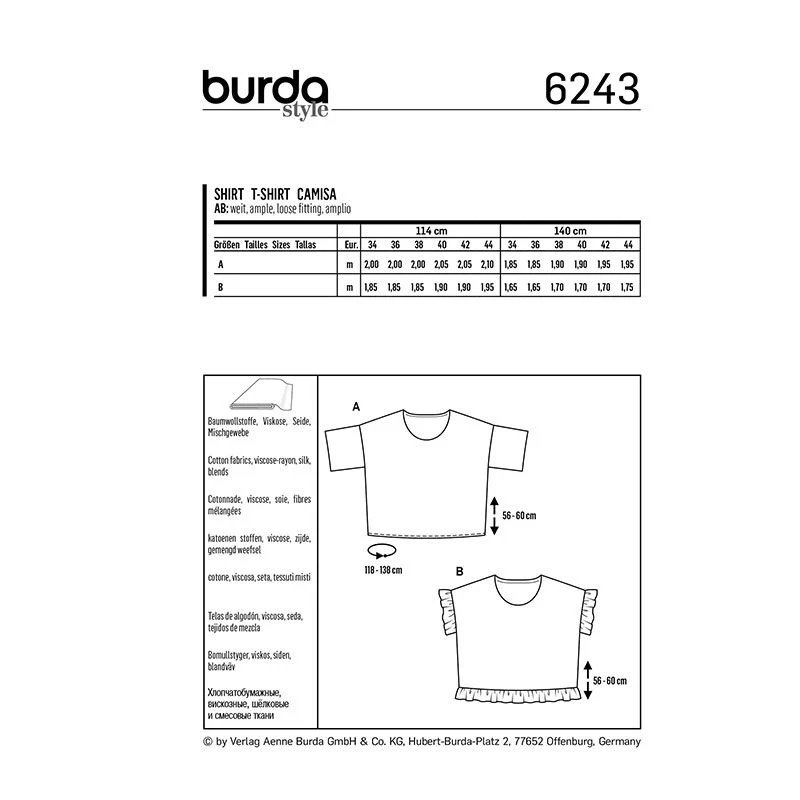 Patron Burda n° 6243 : Tee-shirt – encolure ronde – forme carrée – ruchés - Image 5