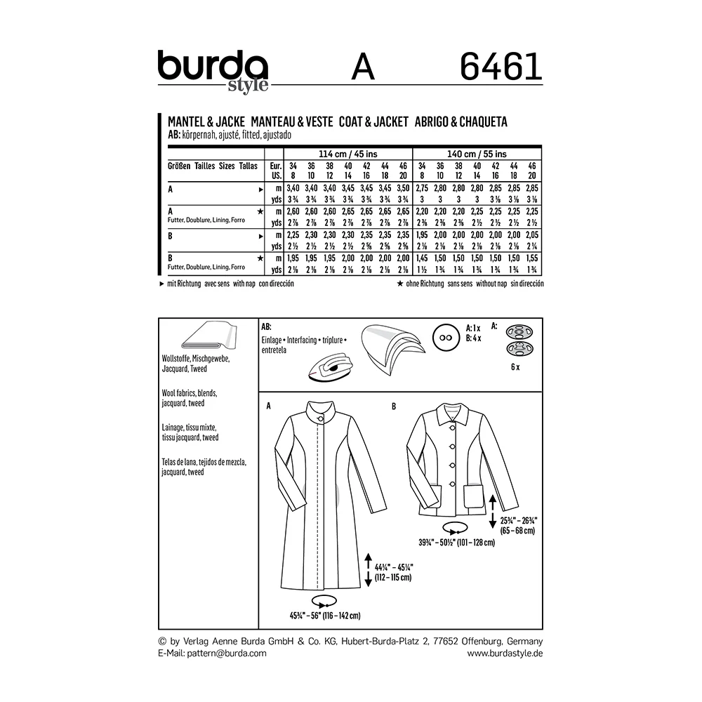 Patron Burda n°6461 : Manteau & Veste - Image 8