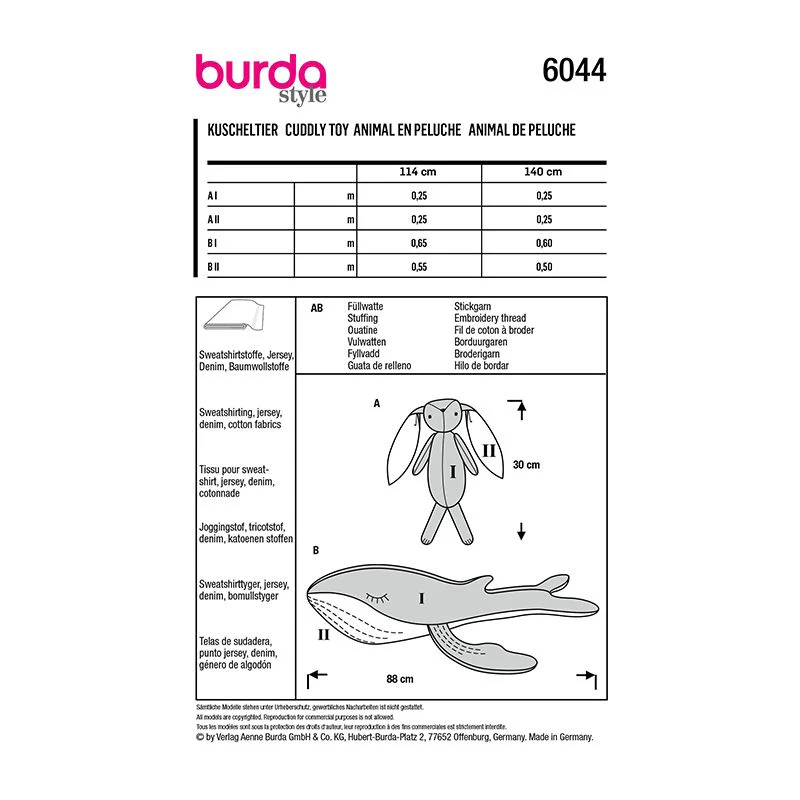 Patron Burda n°6044 : Animal en peluche, Lapin et Baleine - Image 10