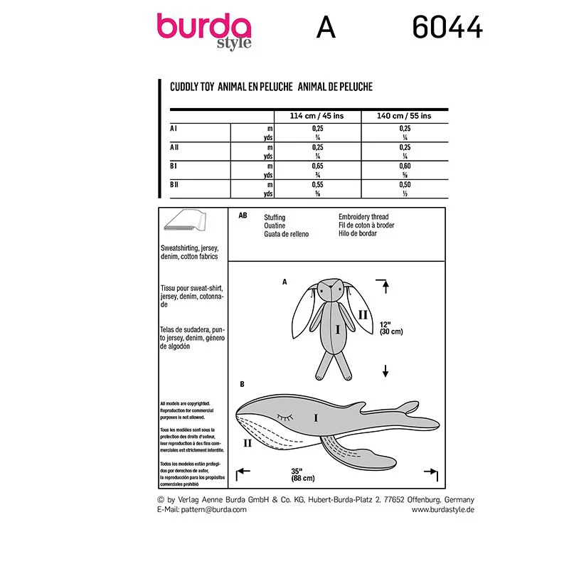 Patron Burda n°6044 : Animal en peluche, Lapin et Baleine - Image 5