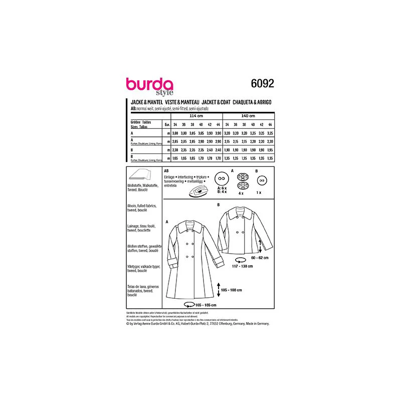 Patron Burda n°6092: Veste & manteau - Image 9