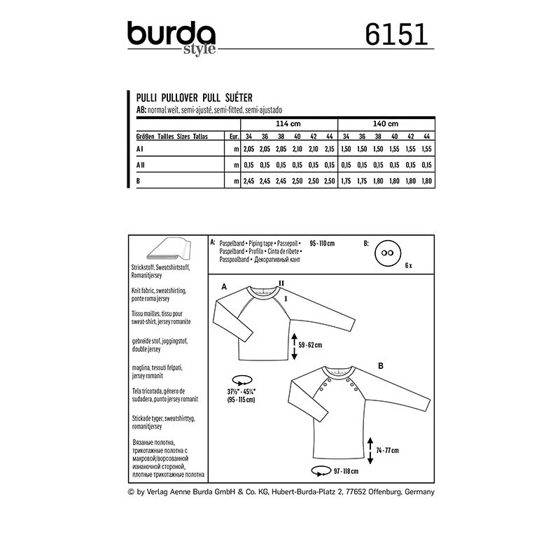 Patron Burda n°6151: Pull emmanchure raglan femme - Image 7
