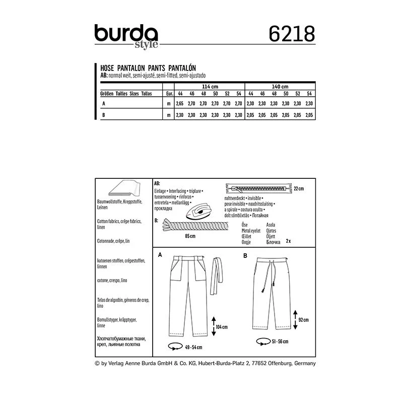 Patron Burda n°6218 : Pantalon  forme droite   poches plaquées - Image 6