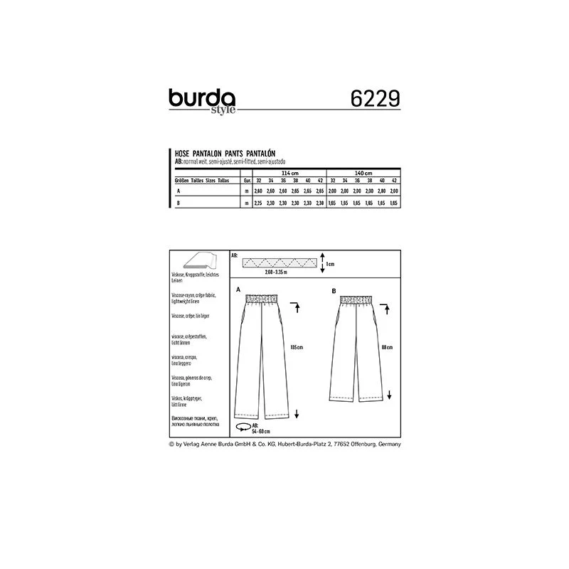 Patron Burda n°6229 : Pantalon à coulisse élastiquée avec des poches dans les coutures  jambe ample - Image 8