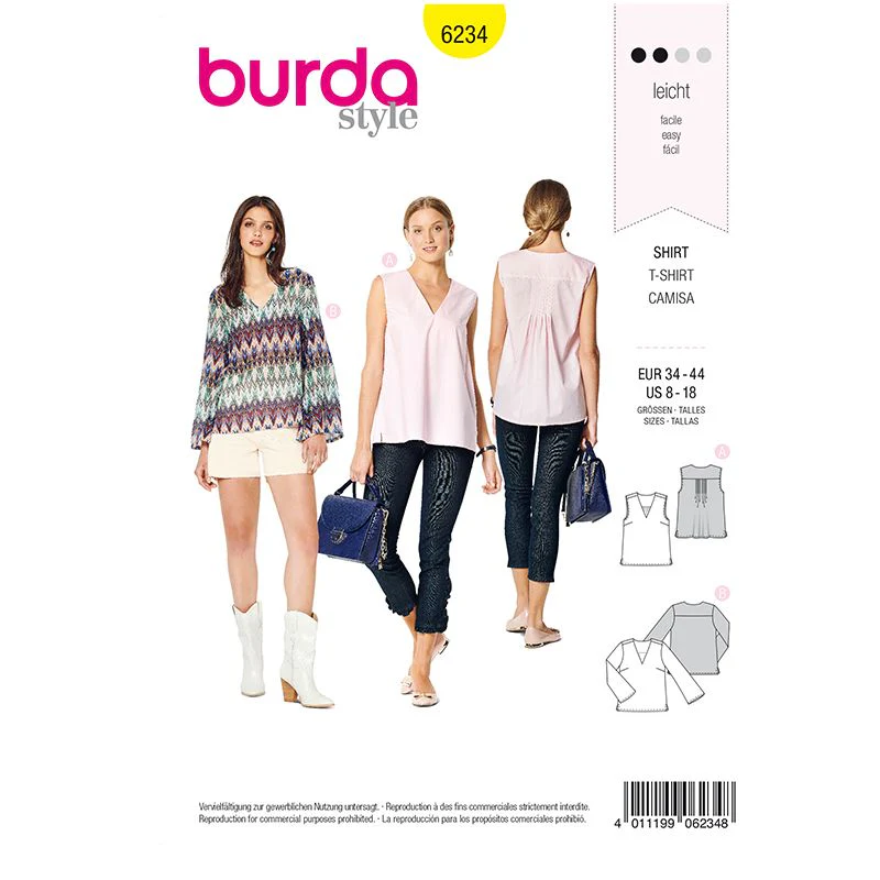 Patron Burda n°6234 : Blouse  top  encolure en V