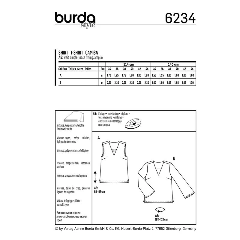 Patron Burda n°6234 : Blouse  top  encolure en V - Image 2