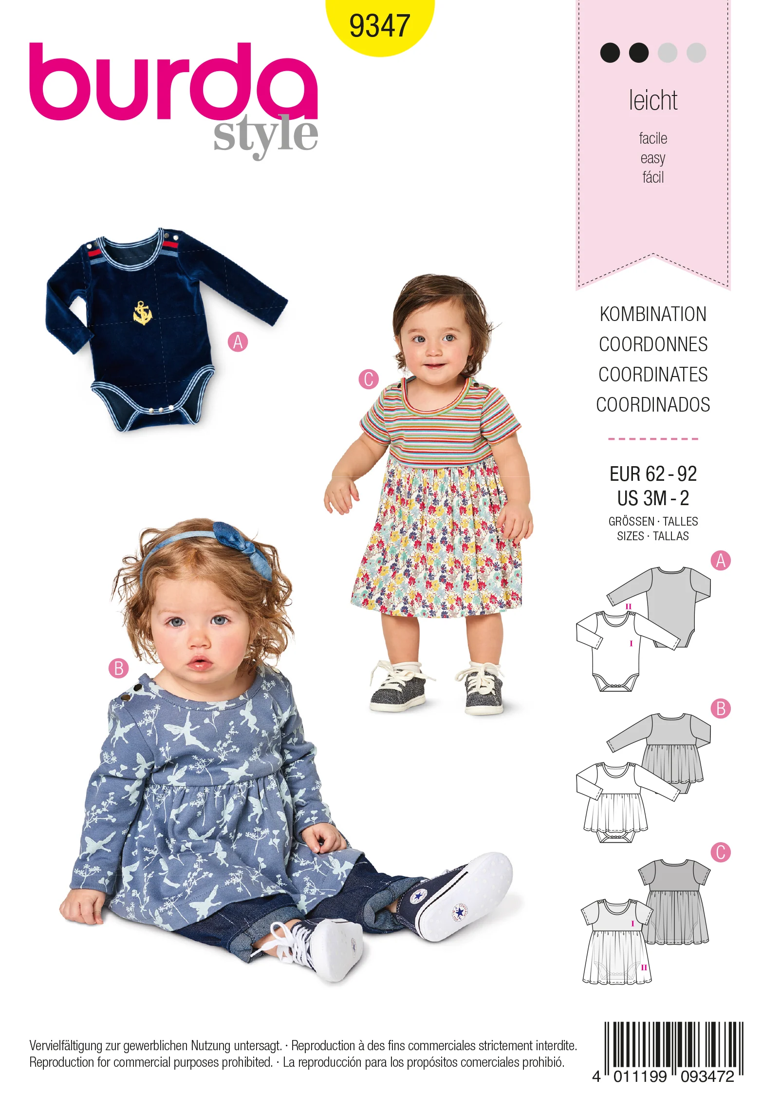 Patron Burda n°9347: Robe avec body bébé