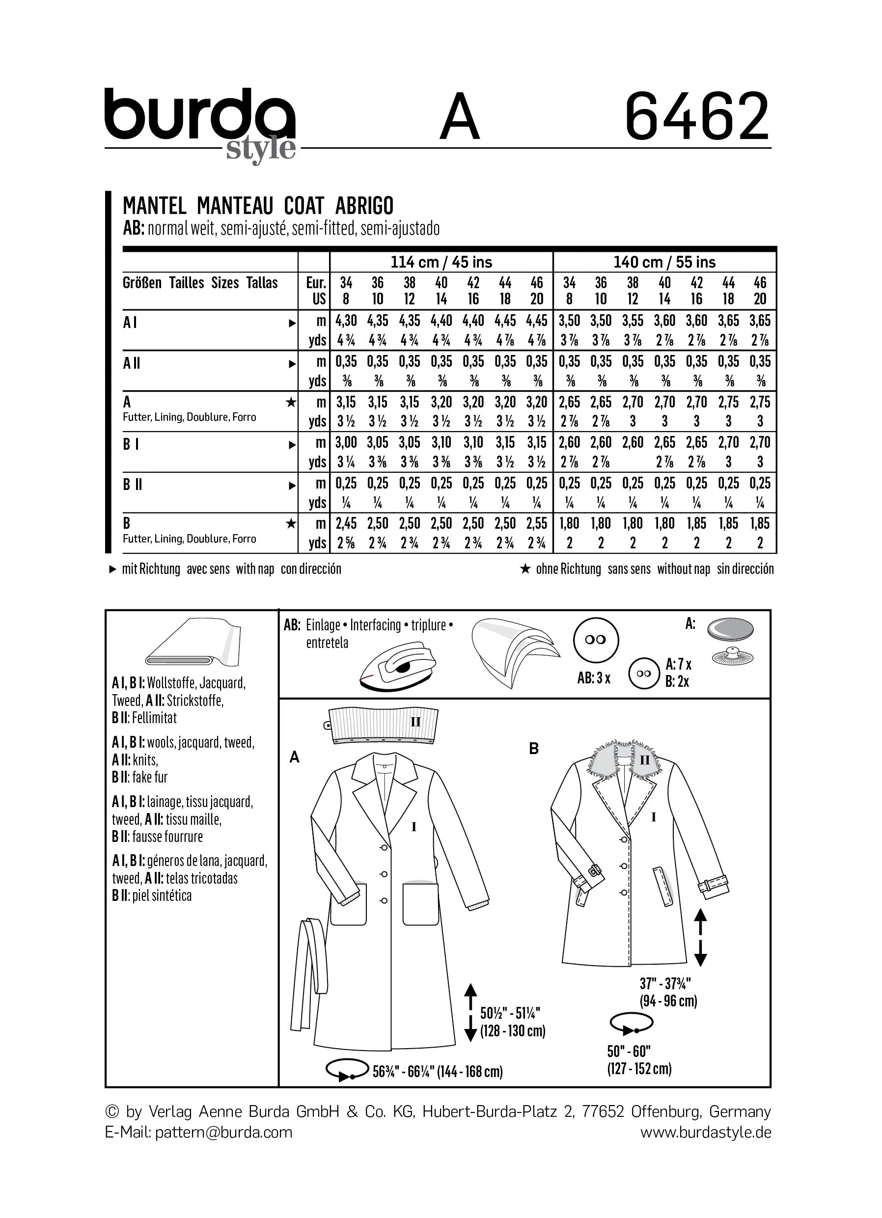 Patron Burda n°6462: Manteau classique femme - Image 8