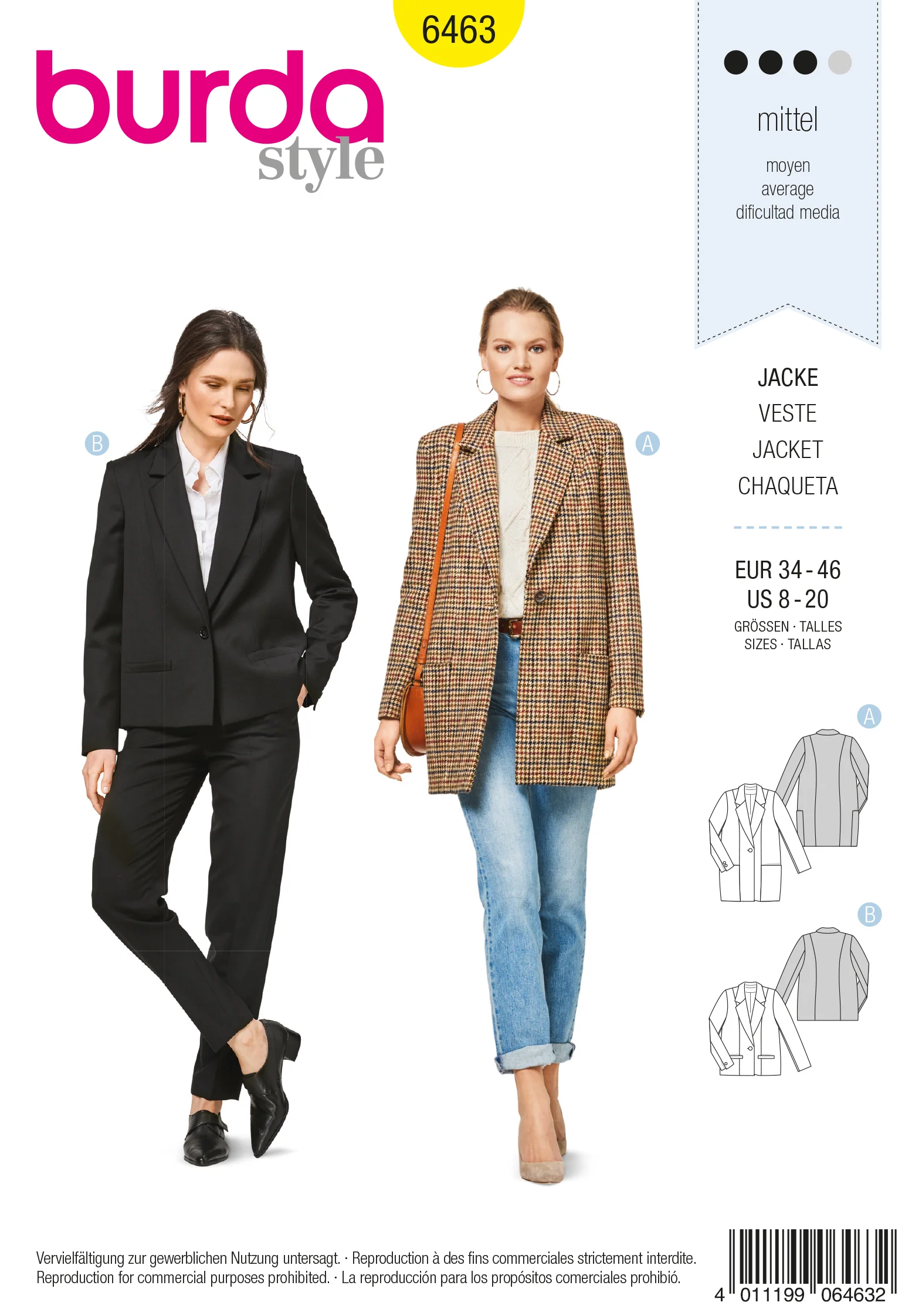 Patron Burda n°6463: Veste ample