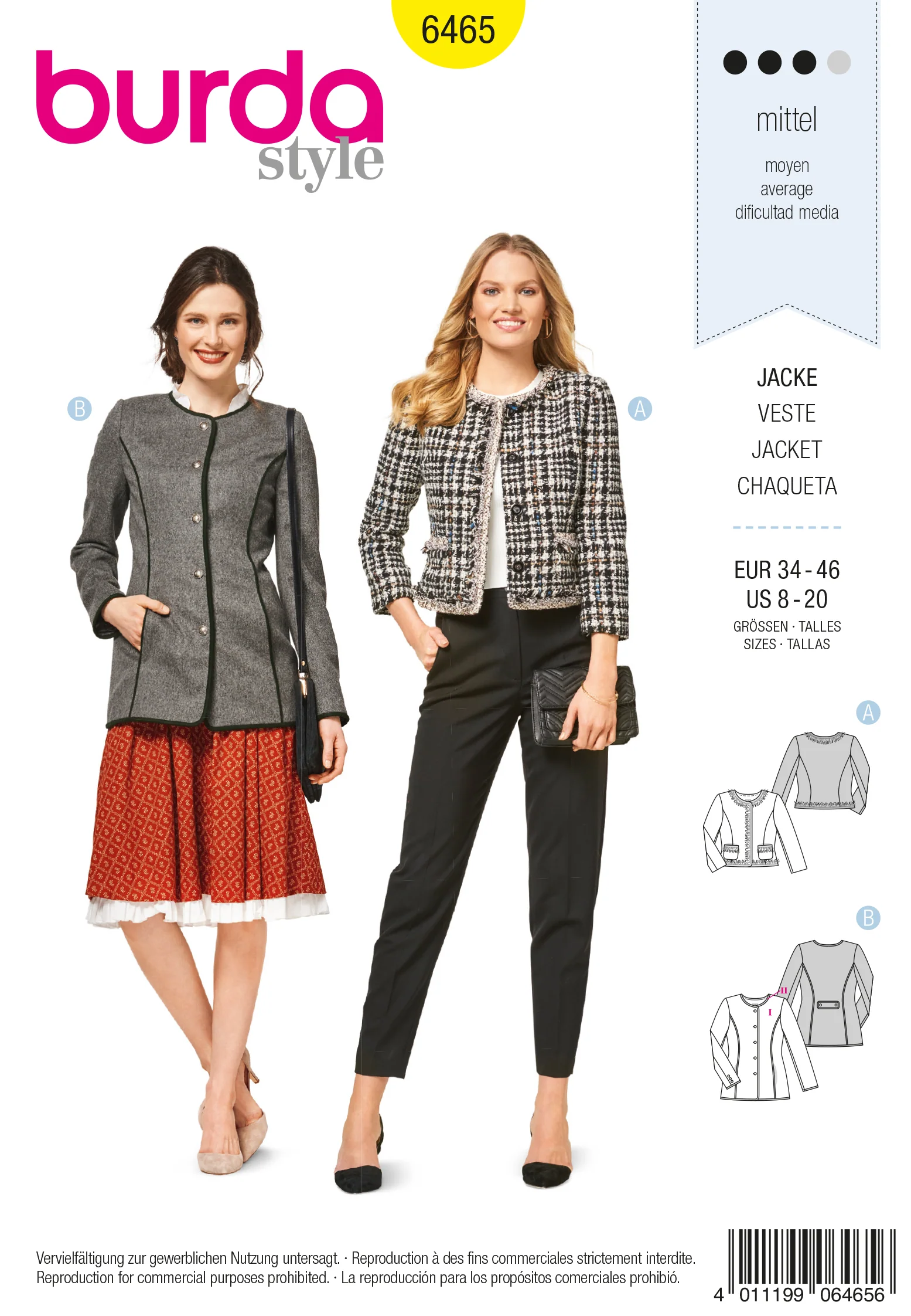 Patron Burda n°6465: Blazer parisienne