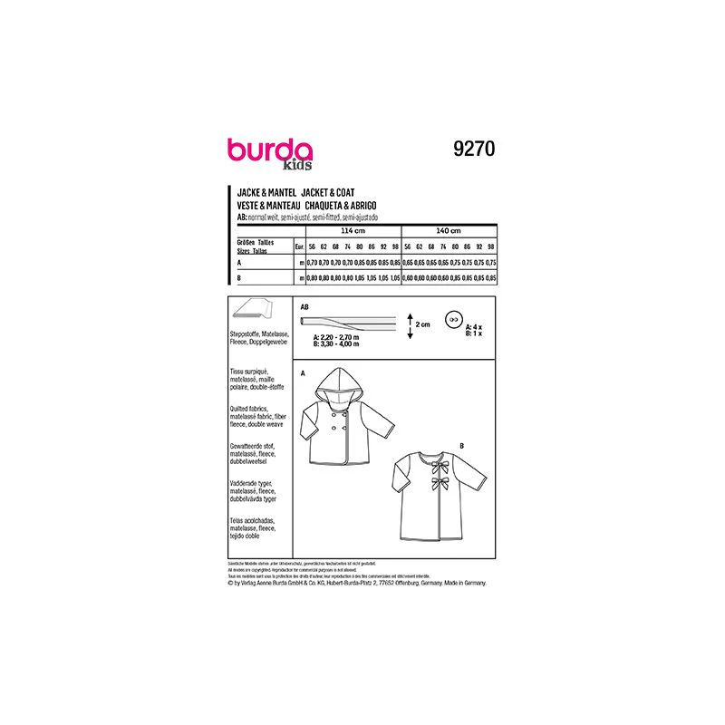 Patron Burda n°9270 : Bébé veste & manteau - Image 7