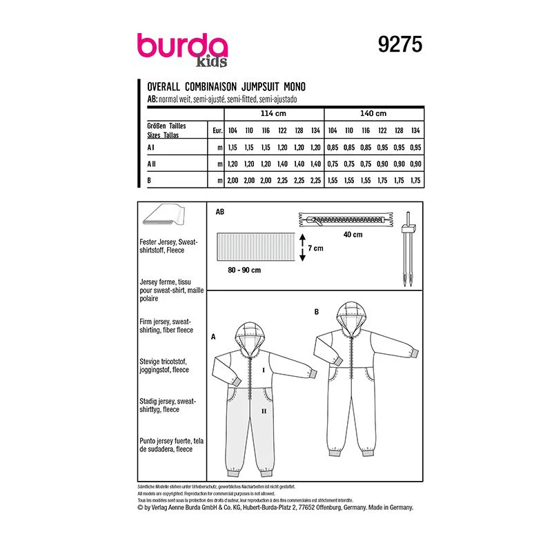 Patron Burda n°9275 : Enfant Combinaison - Image 3