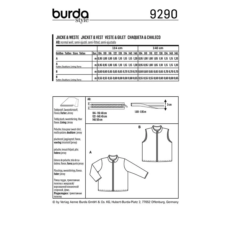 Patron Burda n°9290: Veste et manteau zippés enfant - Image 8