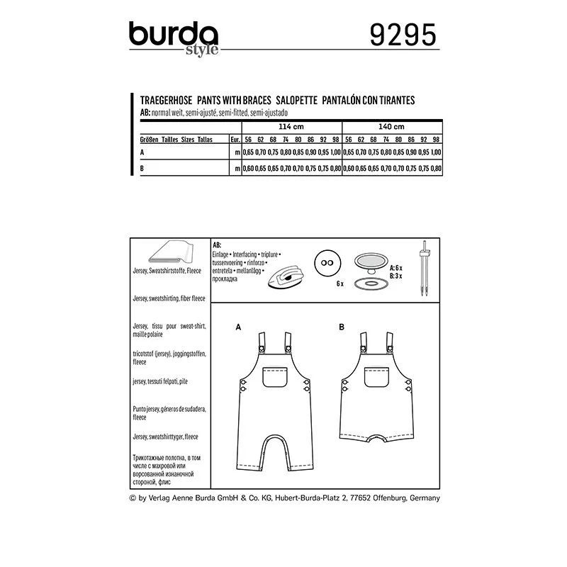 Patron Burda n°9295: Salopette entrejambe boutonnée enfant - Image 3