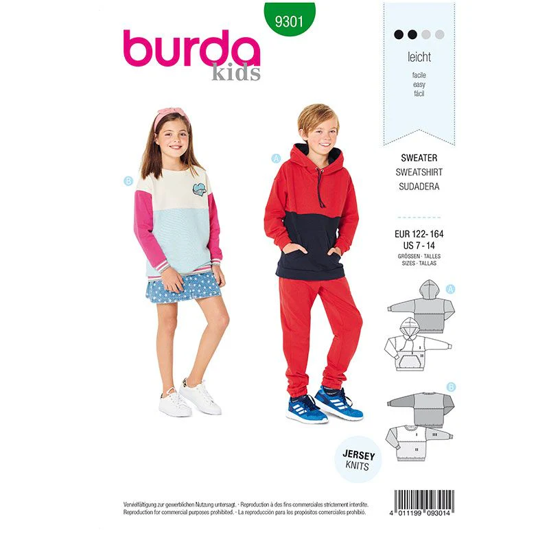 Patron Burda n°9301: Sweat-shirt Enfant