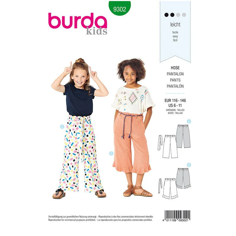 Patron Burda n°9302 : Pantalon Enfant