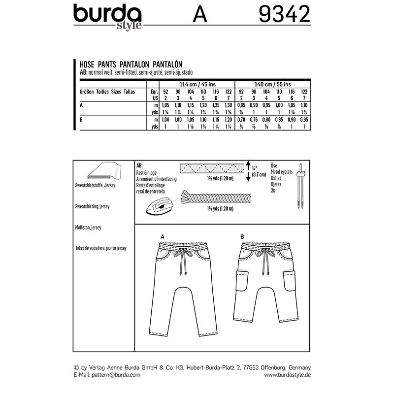Patron Burda n°9342: Pantalon à coulisse enfant - Image 4