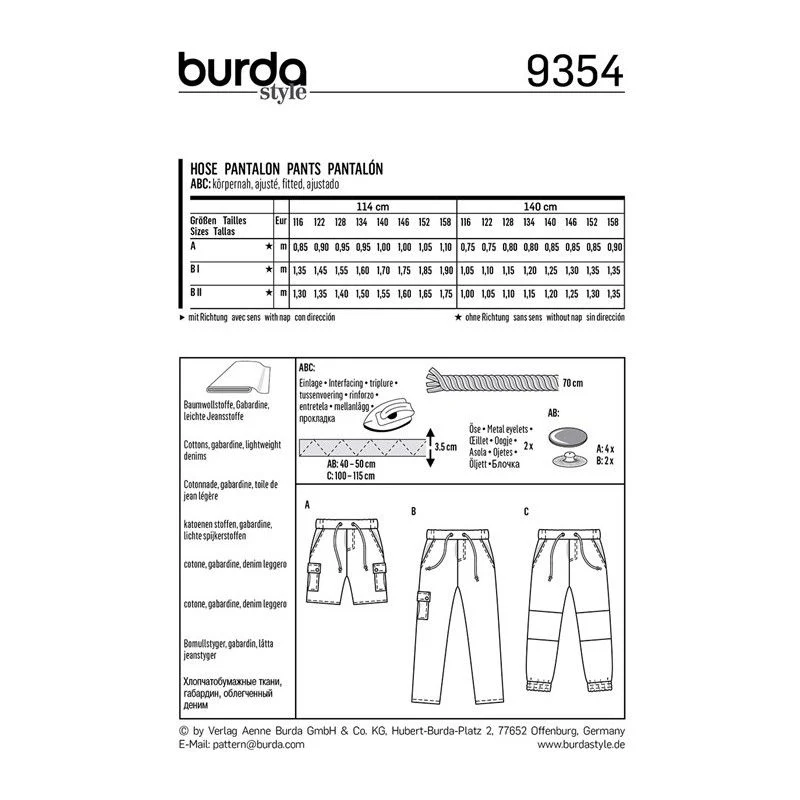 Patron Burda n°9354: Pantalon enfant - Image 2