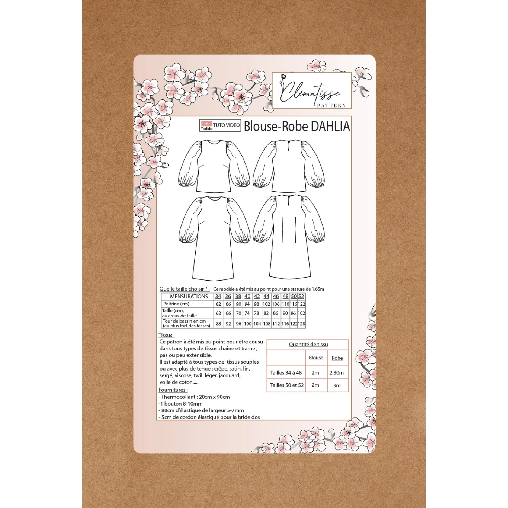 Patron de couture Blouse-Robe DAHLIA