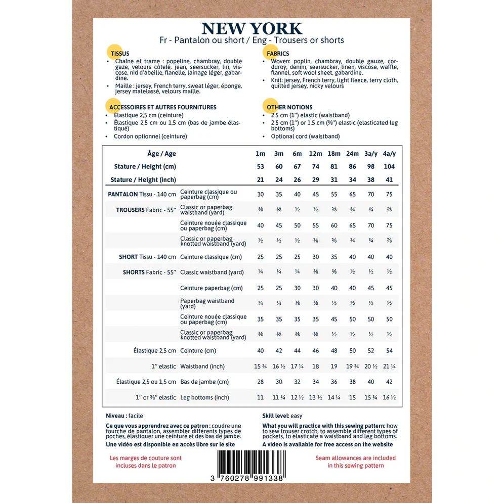 Patron de Couture Enfant pantalon ou Short NEW YORK - Image 21