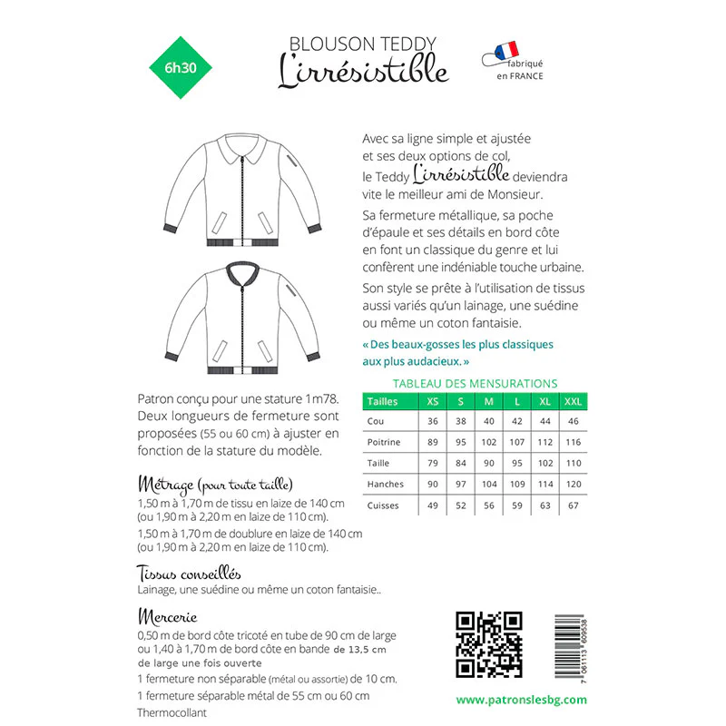 Patron de couture Homme : Blouson Teddy L'irrésistible - Image 3