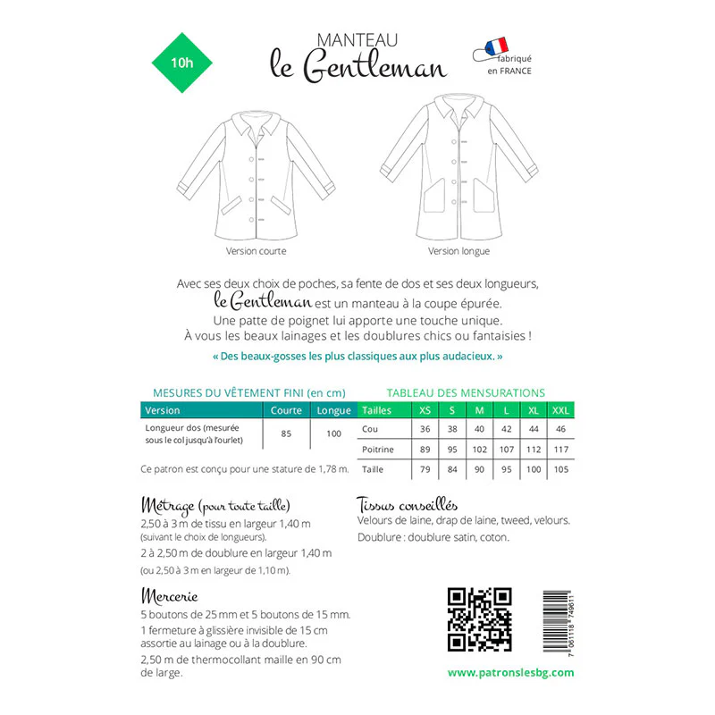 Patron de couture Homme : Manteau Le Gentleman - Image 3