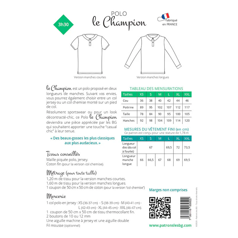 Patron de couture Homme : Polo Le Champion - Image 3