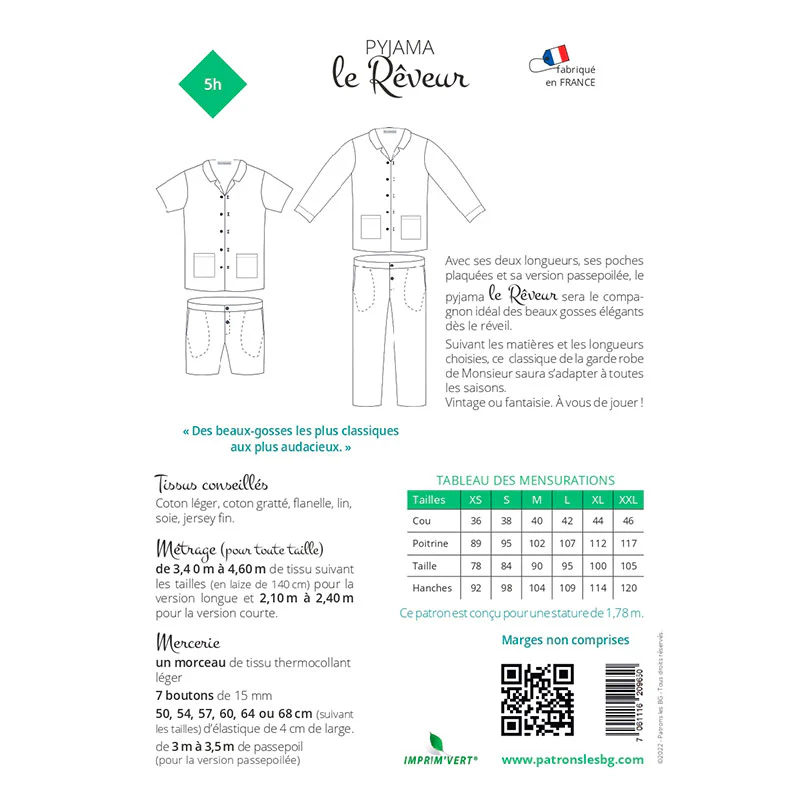 Patron de couture Homme : Pyjama le Rêveur - Image 3