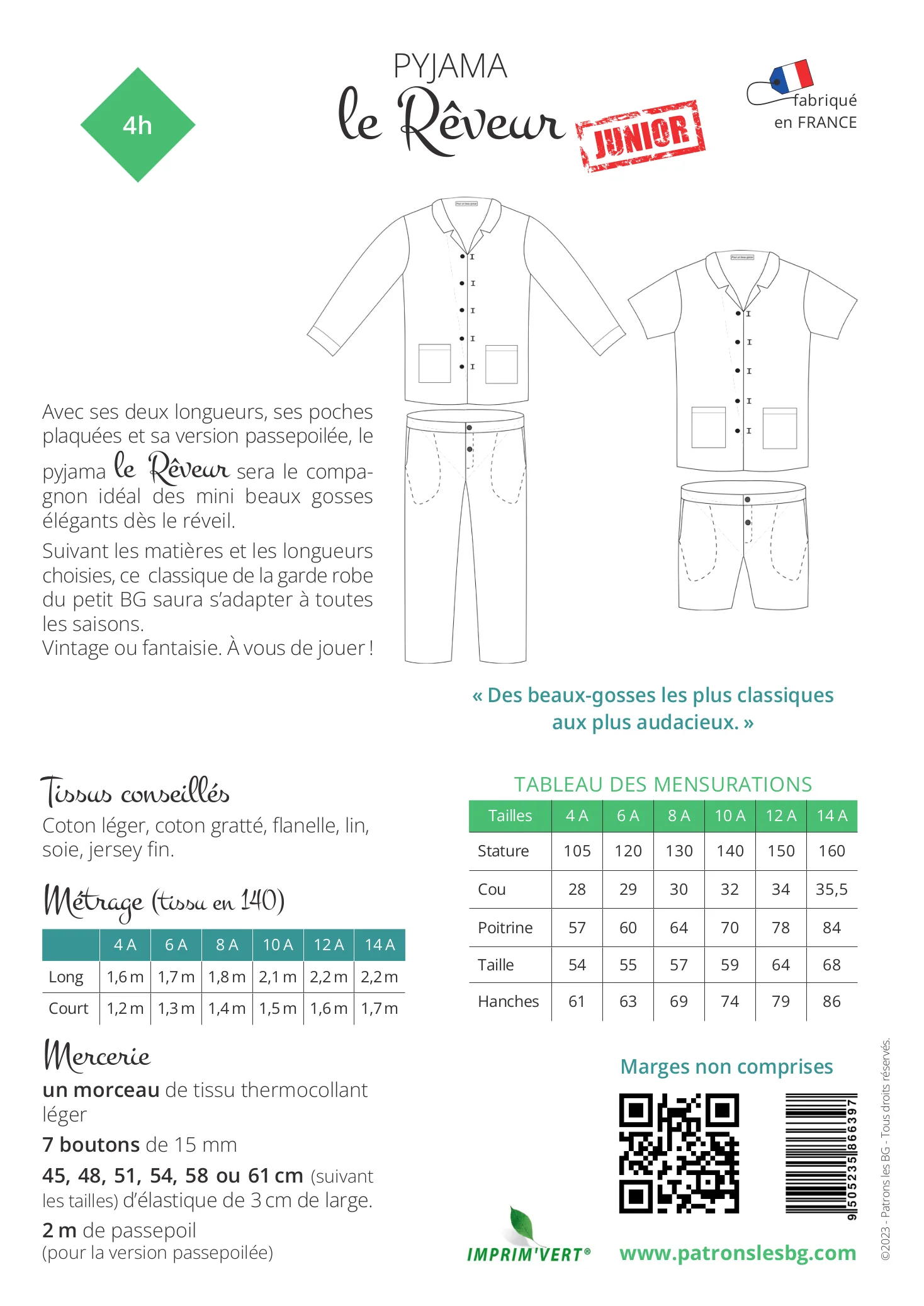 Patron de couture Junior Pyjama le Rêveur - Image 3