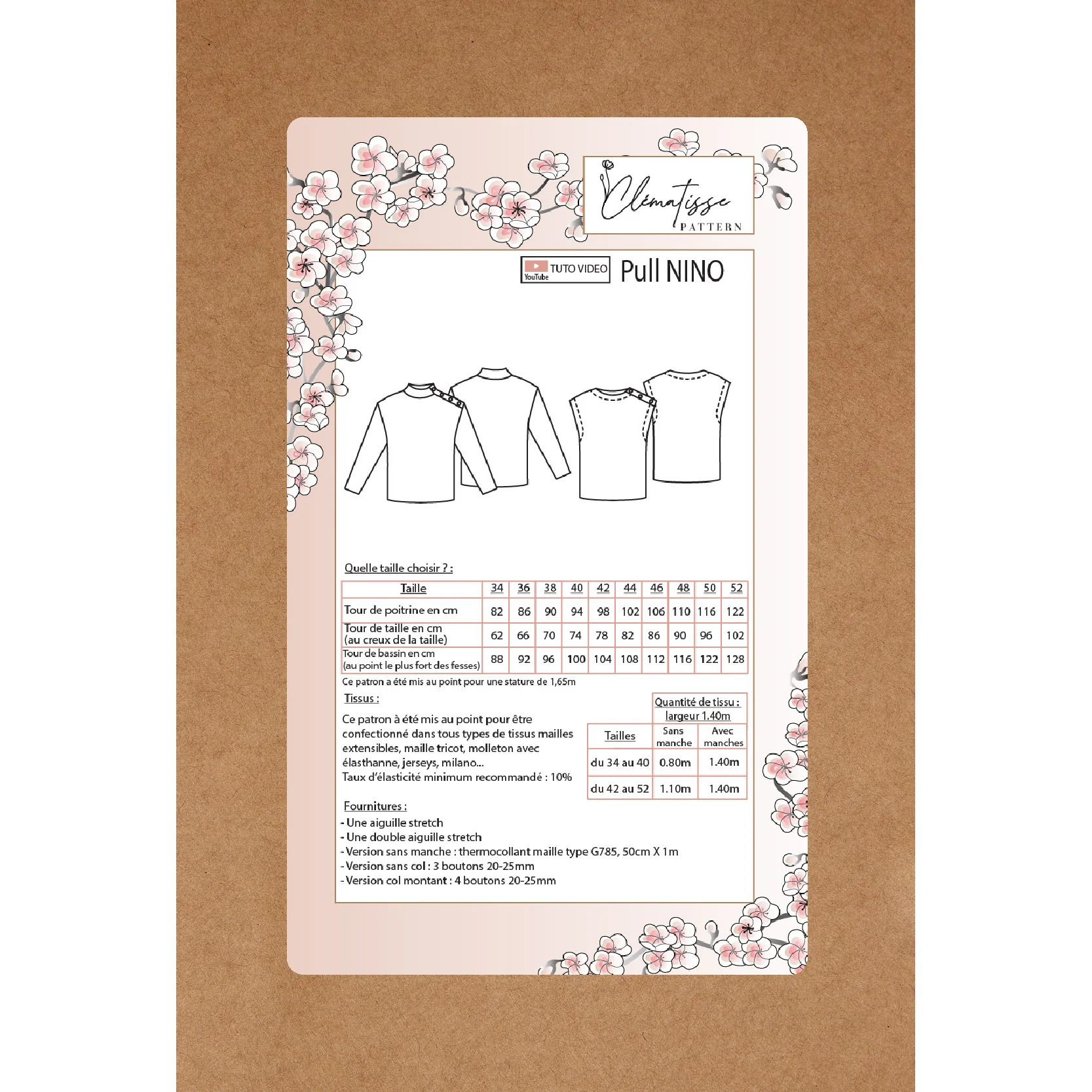 Patron de couture Pull NINO