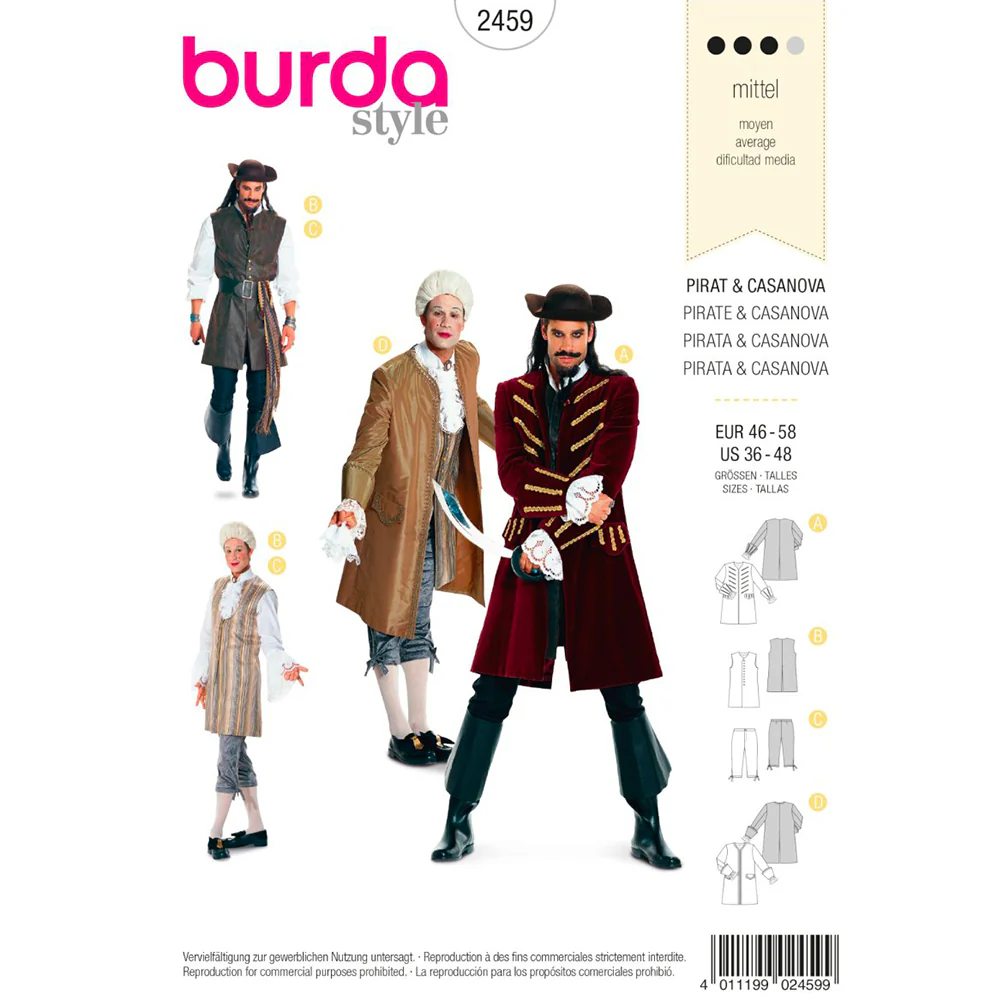 Patron n°2459 : Déguisement Pirate et Casanova