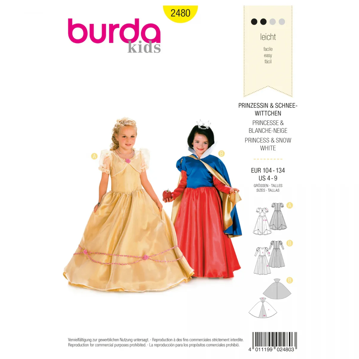 Patron n°2480 : Déguisement Princesse, Blanche Neige