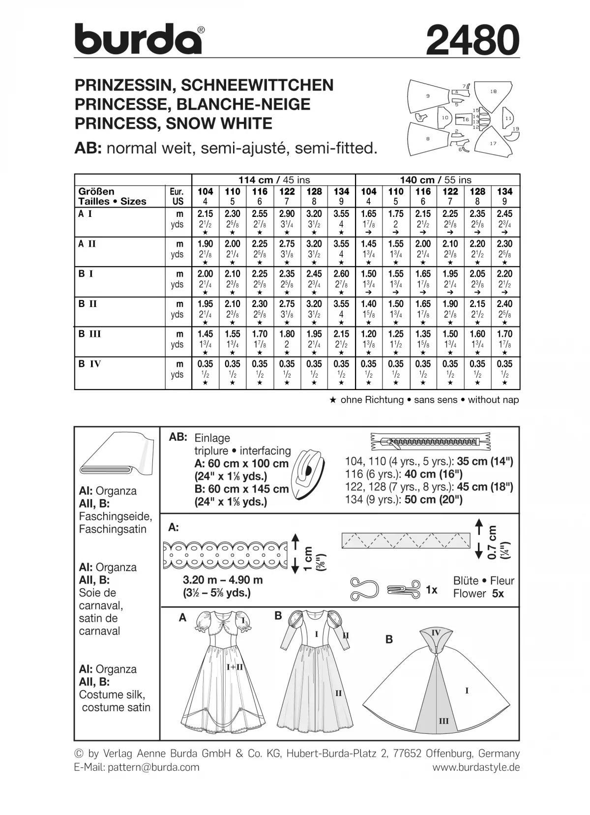 Patron n°2480 : Déguisement Princesse, Blanche Neige - Image 3